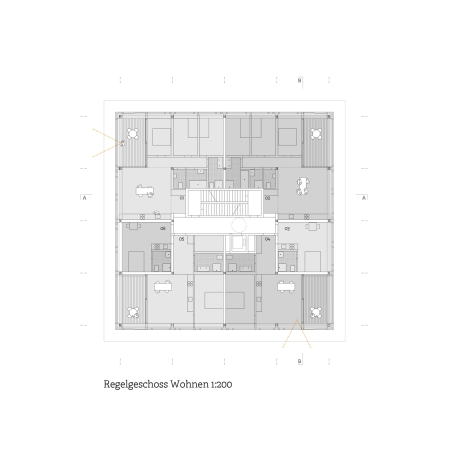 1. Rang Bernardo Bader Architekten (Bregenz) mit merz kley partner (Dornbirn), Regelgrundriss Wohnen
