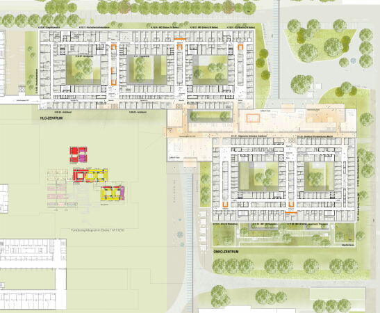 Anerkennung: Arge a|sh architekten (Ludwigshafen) und HDR (M�nchen) mit mk.landschaft (M�nchen), Grundriss 1. Obergeschoss
