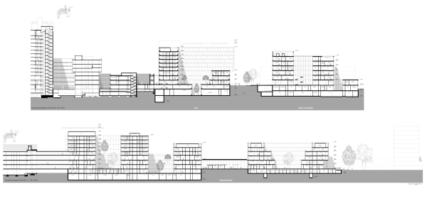 1. Preis: Arge HENN (Mnchen, Berlin, Peking) und C.F. Mller (Aarhus, Berlin) mit Sinai Landschaftsarchitekten (Berlin), Schnitte