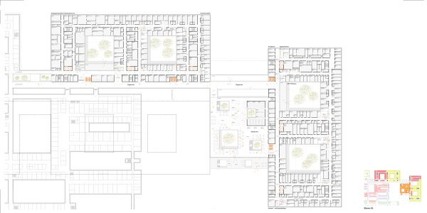 Anerkennung: Architekten Mauerer + Partner (Hollabrunn, Wien) und Franz und Sue (Wien), Grundriss 1. Obergeschoss