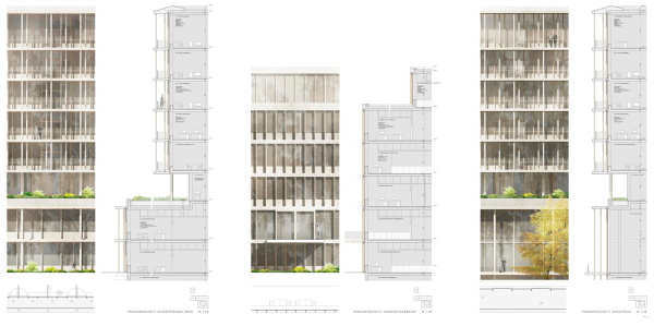 3. Preis: Ludes - Architekten Ingenieure (M�nchen) mit Wanker und Fischer Landschaftsarchitekten und Stadtplaner (Eching), Fassadendetail