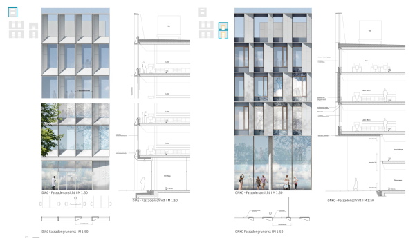 1. Preis: Arge HENN (M�nchen, Berlin, Peking) und C.F. M�ller (Aarhus, Berlin) mit Sinai Landschaftsarchitekten (Berlin), Fassadendetail