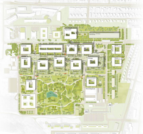 Anerkennung: Arge a|sh architekten (Ludwigshafen) und HDR (M�nchen) mit mk.landschaft (M�nchen), Lageplan aus dem Ideenteil mit komplett ersetztem Bestand