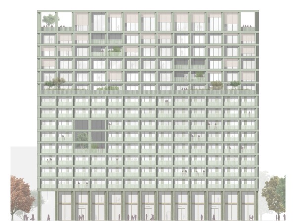1. Preis Hochbau: Morris+Company und Kirchberger & Wiegner Rohde, Ansicht Sd