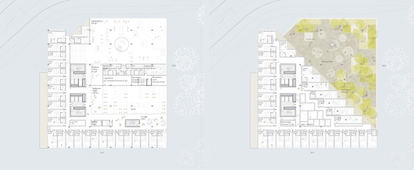 3. Preis Hochbau: Allmann Sattler Wappner Architekten; 1. Preis Freiraum: Terra.Nova Landschaftsarchitektur, Grundrisse OG