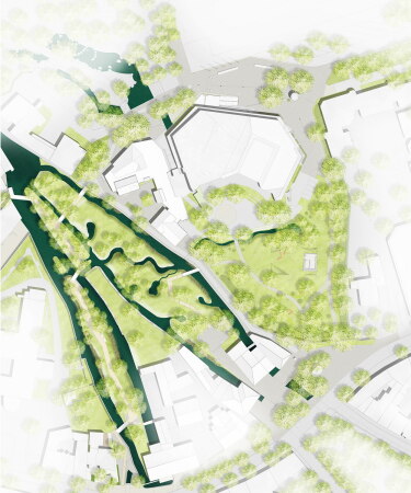 Gewinnerentwurf 2020 Umgestaltung Mittleres Paderquellgebiet (Paderborn) von WES LandschaftsArchitektur in der Kategorie „Reaktivierte Zentren“.