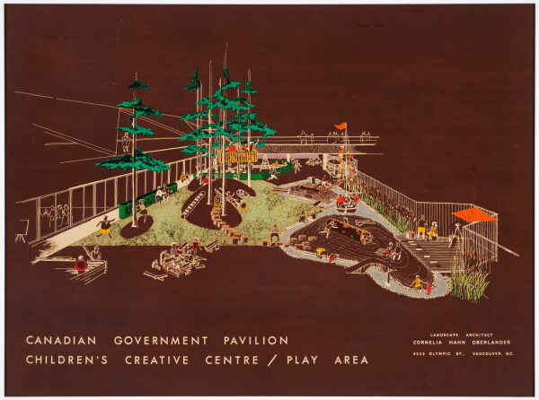 Perspective view for Children's Creative Centre Playground, Canadian Federal Pavilion, Expo '67, Montral, Qubec. 1967 or before. Cornelia Hahn Oberlander fonds. Collection CCA, Montral; Gift of Cornelia Hahn Oberlander