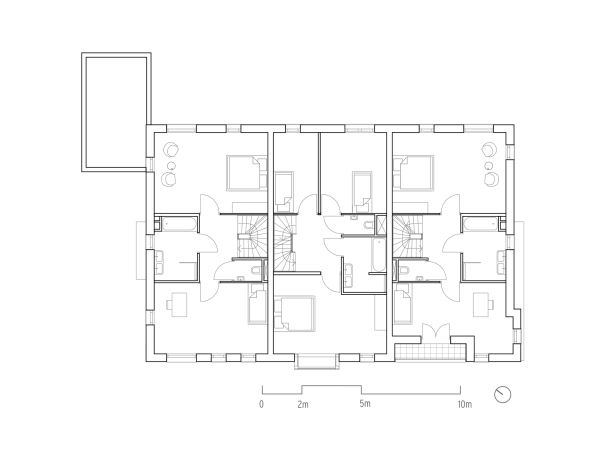 Grundriss Obergeschoss von den Einfamilieneinheiten in einer Dreiergruppe