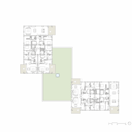 Grundriss vom ersten Obergeschoss der zwei Mehrfamilienhuser