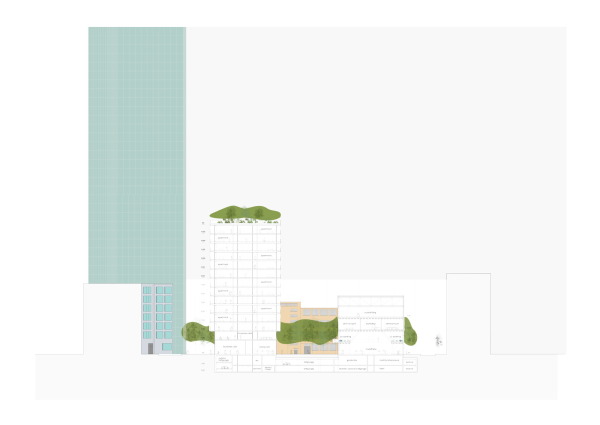 Entwurf von Sauerbruch Hutton fr Maaglive: Schnitt mit vorhandenem Prime Tower