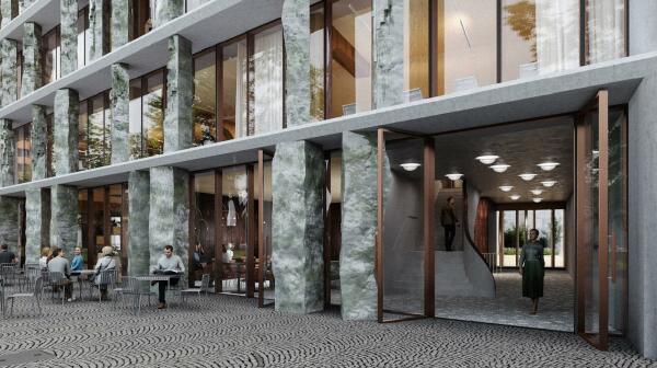 Die Idee von acme, mit Bezug auf die avantgardistische Piscator-Bhne ein urbanes Bhnenbild in die Straenfassade zu zeichnen, setzte sich letztlich nicht durch.