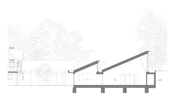 Schnitt durch Halle, Caf� und Hof