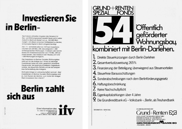 Historische Anzeigen fr Immobilieninvestitionen in Berlin, Quelle: FHXB Friedrichshain-Kreuzberg Museum