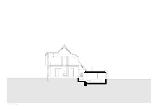 Schnitt, Anbau an denkmalgeschtztes Einfamilienhaus von asdfg Architekten (2017)
