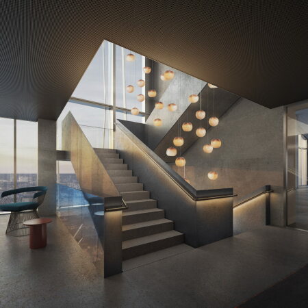 Treppenaufgang in der Turmspitze, die ber mehrere Geschosse als eigenstndige Eventlocation nutzbar sein soll