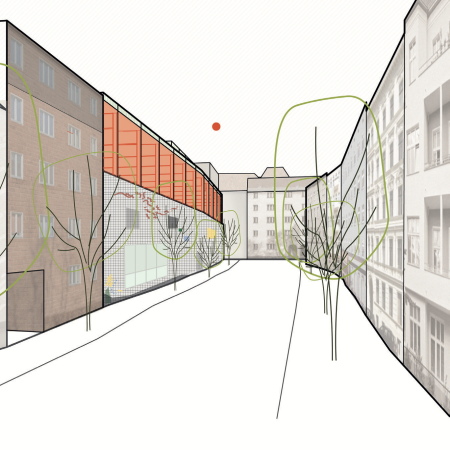 Ausgew�hlter Entwurf �Kindl-Hallen�: Skizze