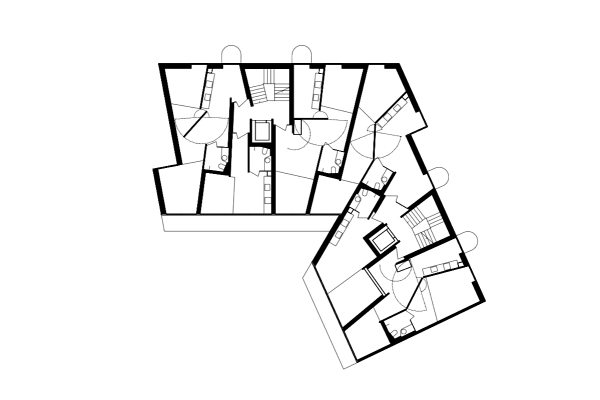 Grundriss eines Regelgeschosses mit schwingbaren Elementen