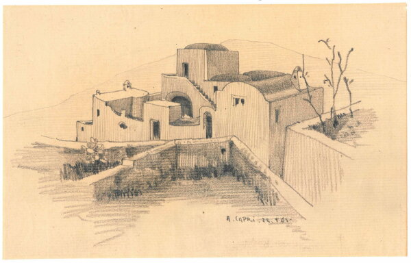 Oskar Pixis, Reiseskizze der Hangarchitektur auf Capri, 22. April 1901