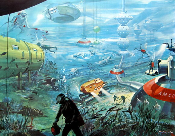 Illustration Stadt unter dem Meer von Klaus Brgle, publiziert 1964 in der Jugendzeitschrift Das Neue Universum  Rechte: Fabian Scholz