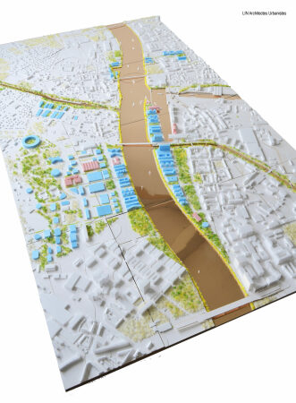 Das 20132015 vom Büro LIN erarbeitete Konzept 3Land. Modellfoto.  LIN Architectes Urbanistes