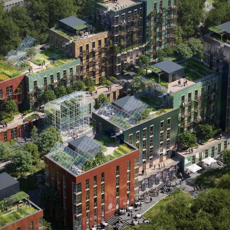 Reinventing Cities - Recipe for Future Living in Oslo von Mad arkitekter; Neues Stadtviertel, das aus wiederverwendeten Materialien gebaut wird