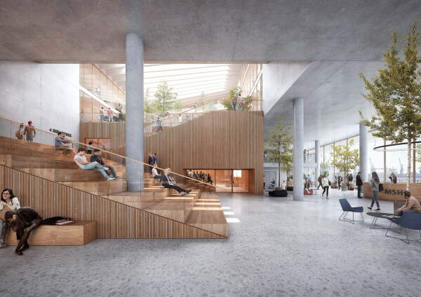 1. Preis: C.F. Mller (Berlin), Innenraum mit Holzmbel, in dem sich das Auditorium befindet.