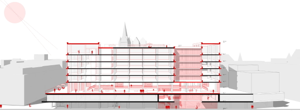 1. Preis: Giesler Architekten (Braunschweig/Berlin), Schnitt durch die B�rgerhalle