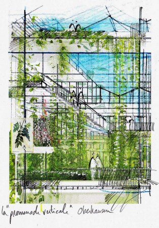 Zeichnung von atelier le balto fr die Promenade Verticale im Jobcenter in Oberhausen von Kuehn Malvezzi mit Haas Architekten