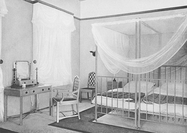 Schlafzimmer im Colonial-Pavillon auf der Werkbund-Ausstellung, Kln, 1914, entworfen von Paul Pott