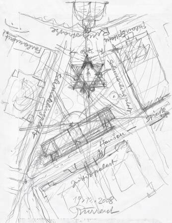 Friedrich Kurrent: Projekt Synagoge, Schmerlingplatz, Wien 1, 2008, Skizze, 19.12.2008
