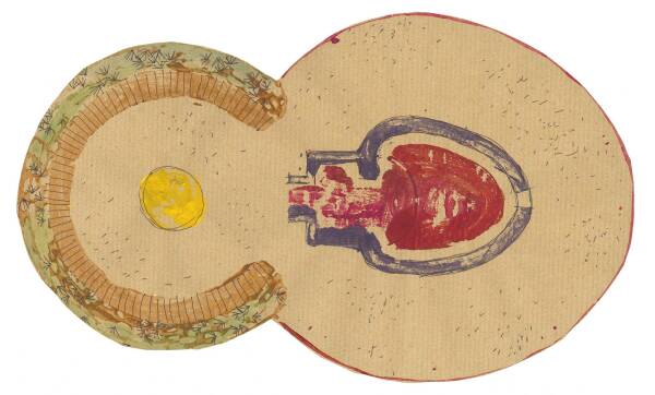 Anna Heringer, Anka Dr, Martin Rauch, Sabrina Summer: Birth Room, 2020, Grundriss, Linolschnitt