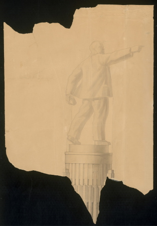 Entwurf fr den Palast der Sowjets in  Moskau. Teil der Fassade mit der   bekrnenden Leninstatue, 1947, Feder, Pinsel, Tusche, Papier, 1060  730 mm