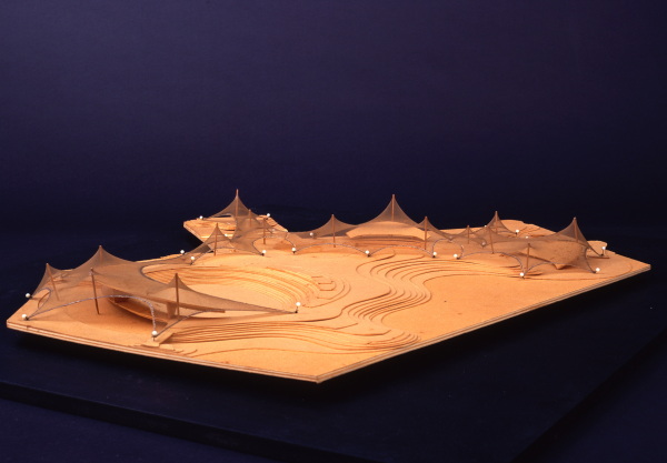 Behnisch + Partner, Ideen- und Bauwettbewerb fr die Bauten und Anlagen der XX. Olympischen Spiele Mnchen 1972 auf dem Oberwiesenfeld Mnchen, Modell, M 1:1000, 1967