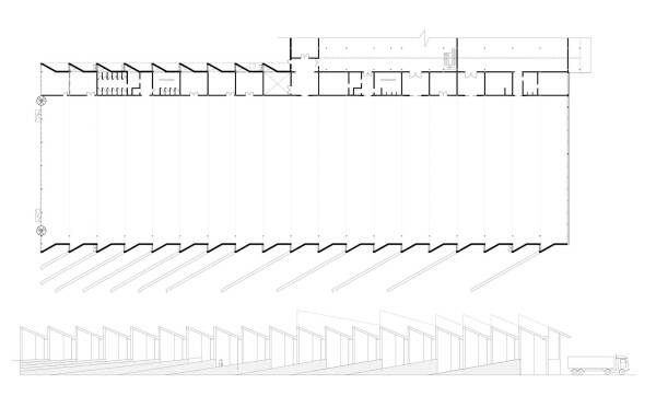 Fertigungshalle: Grundriss und Ansicht