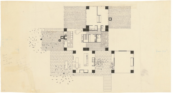 Grundriss des Adler House in Philadelphia, 1954/55, Zeichnung circa September 1954