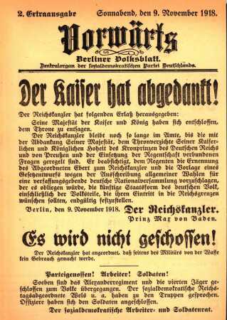 Mit einer Extra-Ausgabe verkndete der sozialdemokratische Vorwrts am 9. November 1918 die Abdankung Wilhelms II.