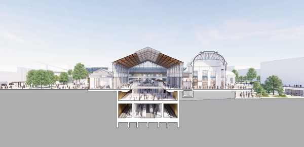 1. Preis: Grimshaw (London) mit Nautes Architects (Budapest), Vogt Landschaftsarchitekten (Z�rich). Querschnitt