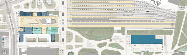 ein 2. Preis: Arep (Paris) mit �p�t�sz St�di� (Budapest). Grundriss Erdgeschoss