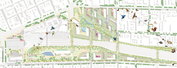 3. Preis: Zaha Hadid Architects (London), Finta St�di� (Budaptest), Buro Happold (Berlin), ABUD (Budapest), Land (Mailand). Parklandschaft