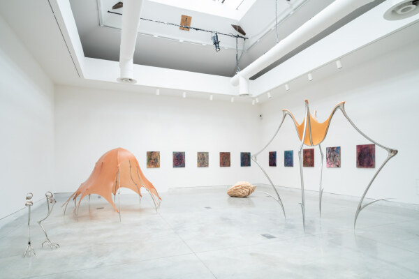 Spinnenartige Wesen von Hannah Levy im Dialog mit Harz-Bildern von Kaari Upson.