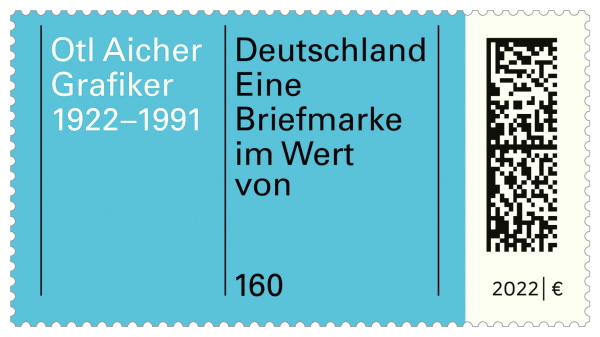 Briefmarke zu Ehren Otl Aichers, gestaltet von Frank Philippin und seinem Studio Brighten the Corners.