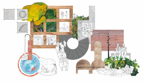 En Común: Die Collage verweist auf die unterschiedlichen Projekte, die im Rahmen der Ausstellung im Aedes Architekturforum zu sehen sein werden.