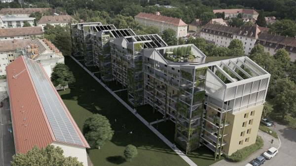 Team levelup aus Rosenheim: Sanierung und Austockung eines mehrgeschossigen Wohnhauses in N�rnberg: Visualisierung Innenhofansicht