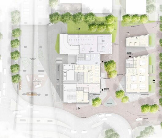 2. Preis: kadawittfeldarchitektur (Aachen) und Greenbox. Grundriss Erdgeschoss