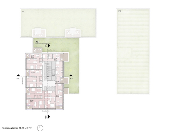 2. Preis: kadawittfeldarchitektur (Aachen) und Greenbox. Grundriss 21. Obergeschoss