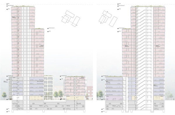 2. Preis: kadawittfeldarchitektur (Aachen) und Greenbox. Quer- und Lngsschnitt