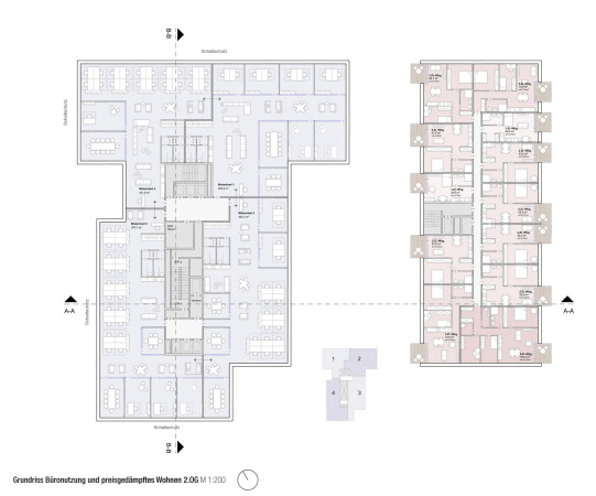 2. Preis: kadawittfeldarchitektur (Aachen) und Greenbox. Grundriss 2. Obergeschoss