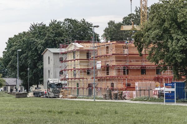Die drei Wohnhuser in Bad Aibling whrend der Bauphase