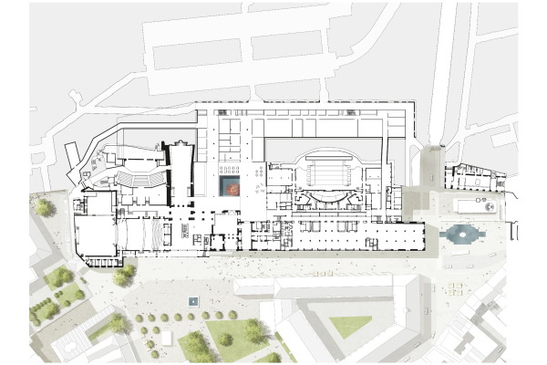 2. Preis: Franz&Sue (Wien) mit Jrg Friedrich (Hamburg). Grundriss Erdgeschoss