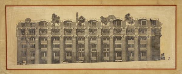 Ostansicht des unrealisierten Entwurfs f�r das kolossale Bracken Housing Project in London